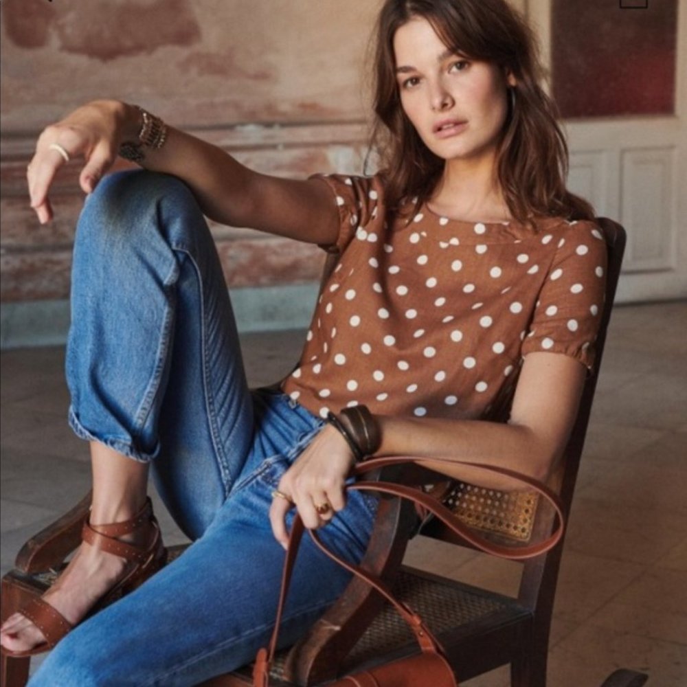 Sézane Octavie Polka Dot Blouse, Brown, FR 40 / US 8